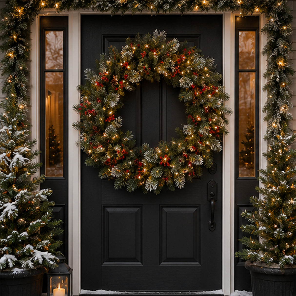 Pre-Lit 48 in. Wintry Pine Christmas Wreath with 200 Clear Lights, Plug-In Snow Dusted Holiday Door Decor