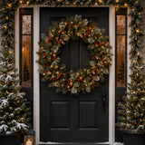 Pre-Lit 48 in. Wintry Pine Christmas Wreath with 200 Clear Lights, Plug-In Snow Dusted Holiday Door Decor