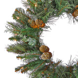 30IN Pre Lit North Conway Christmas Wreath with Clear Lights