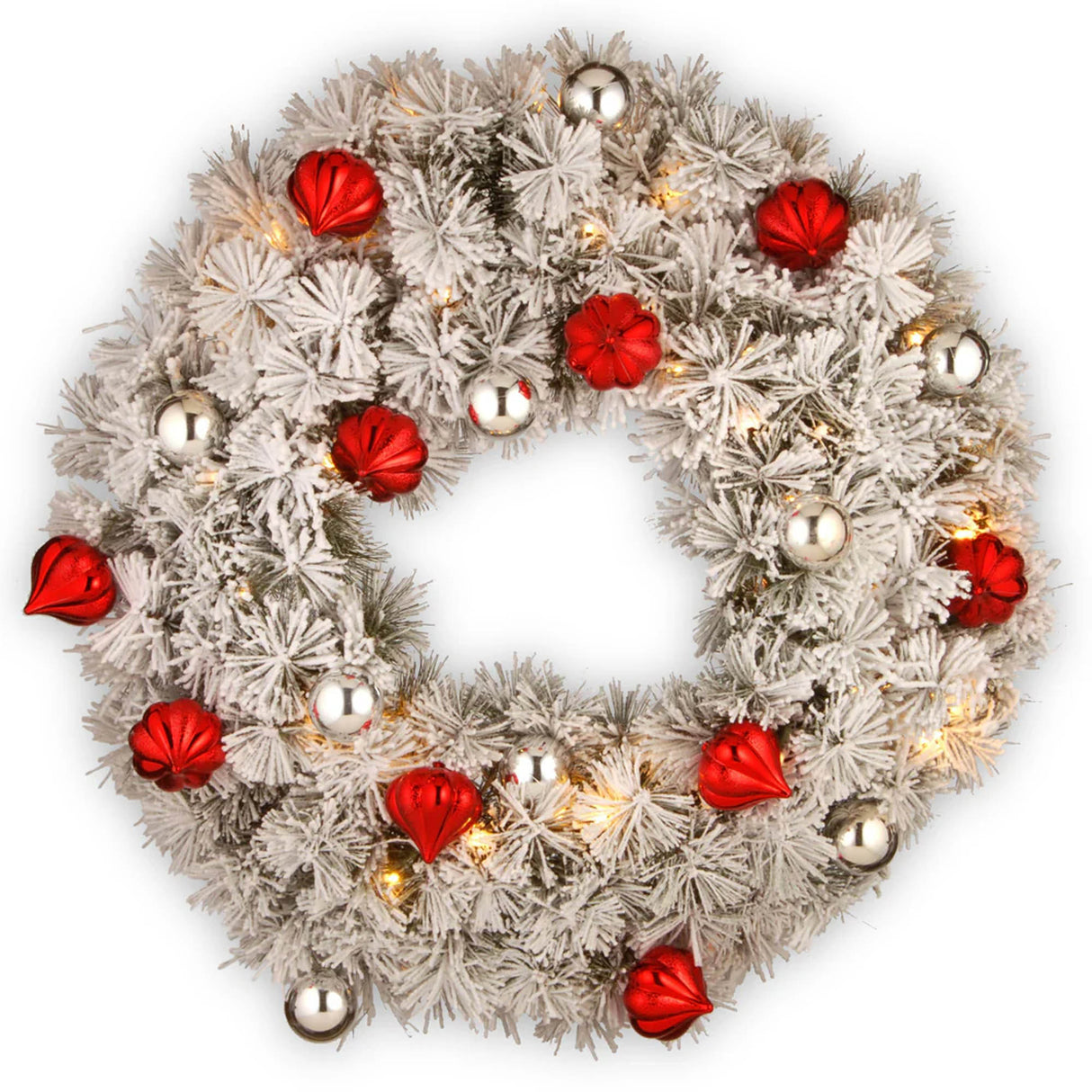 Pre-Lit 30 in. Snowy Bristle Pine Christmas Wreath with Warm White LED Lights