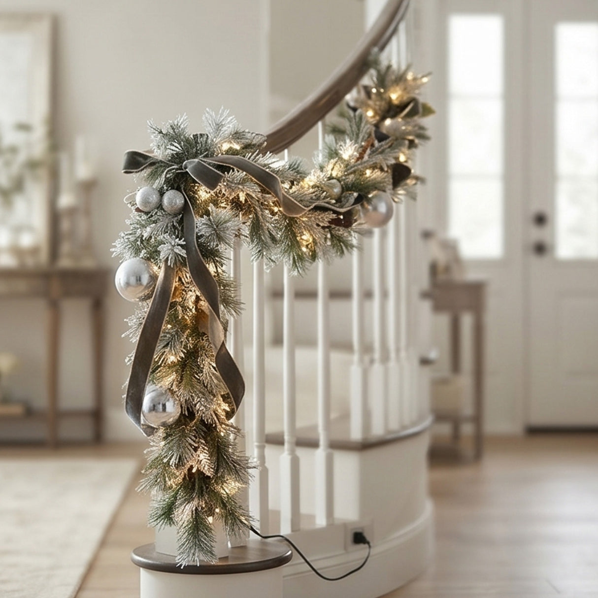 9FT Pre-Lit Classical Collection Garland with Clear Lights & Holly Leaves