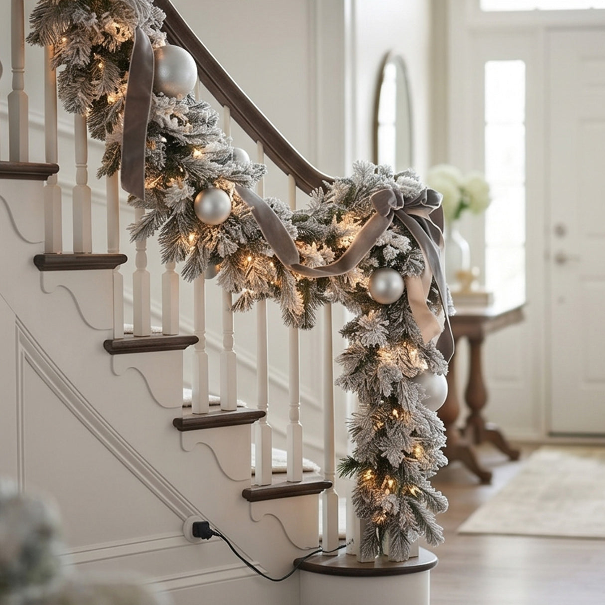 9FT Pre-Lit Snowy Camden Garland with Clear Lights