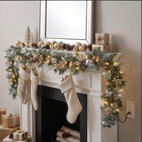 9FT Pre-Lit Glittery Pine Pomegranate Garland with Clear Lights