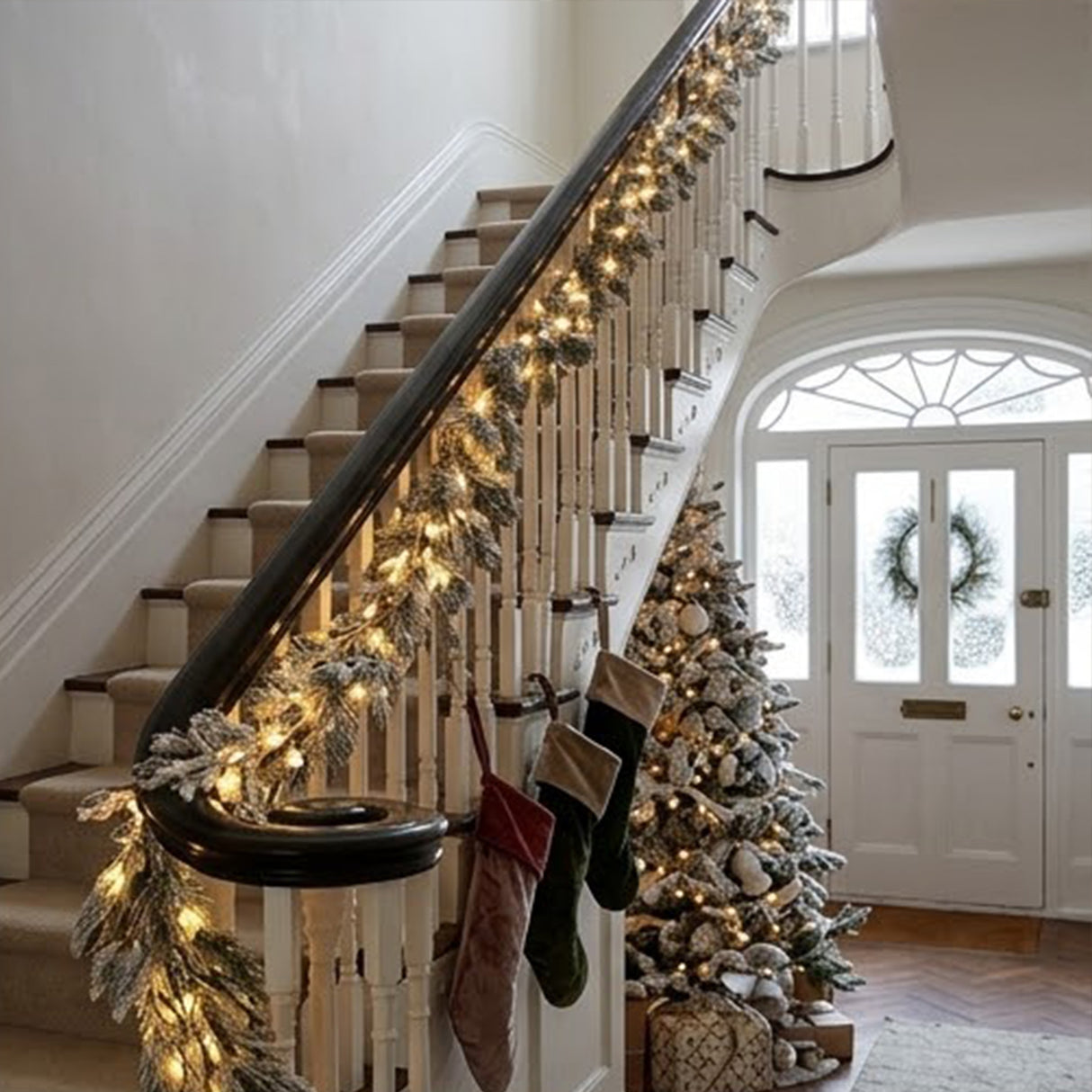 Pre-Lit Snowy Twig Garland with Warm White LED Rice Lights, 9 Foot