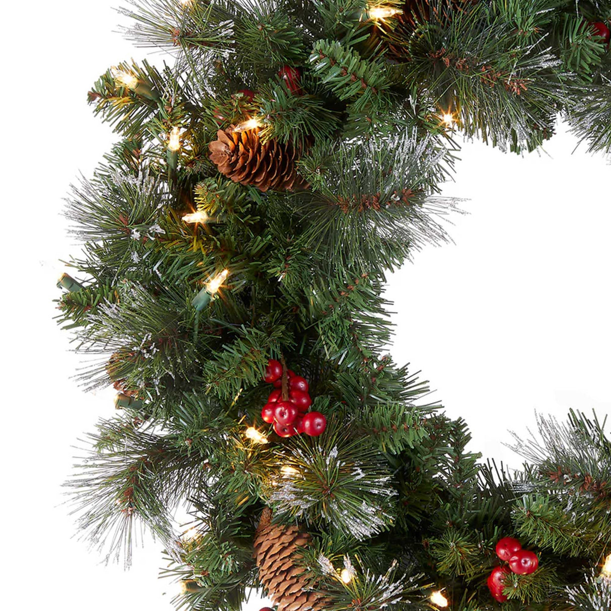 Pre-Lit Crestwood Spruce Wreath with Clear Lights, 24 Inch (Plug-In)