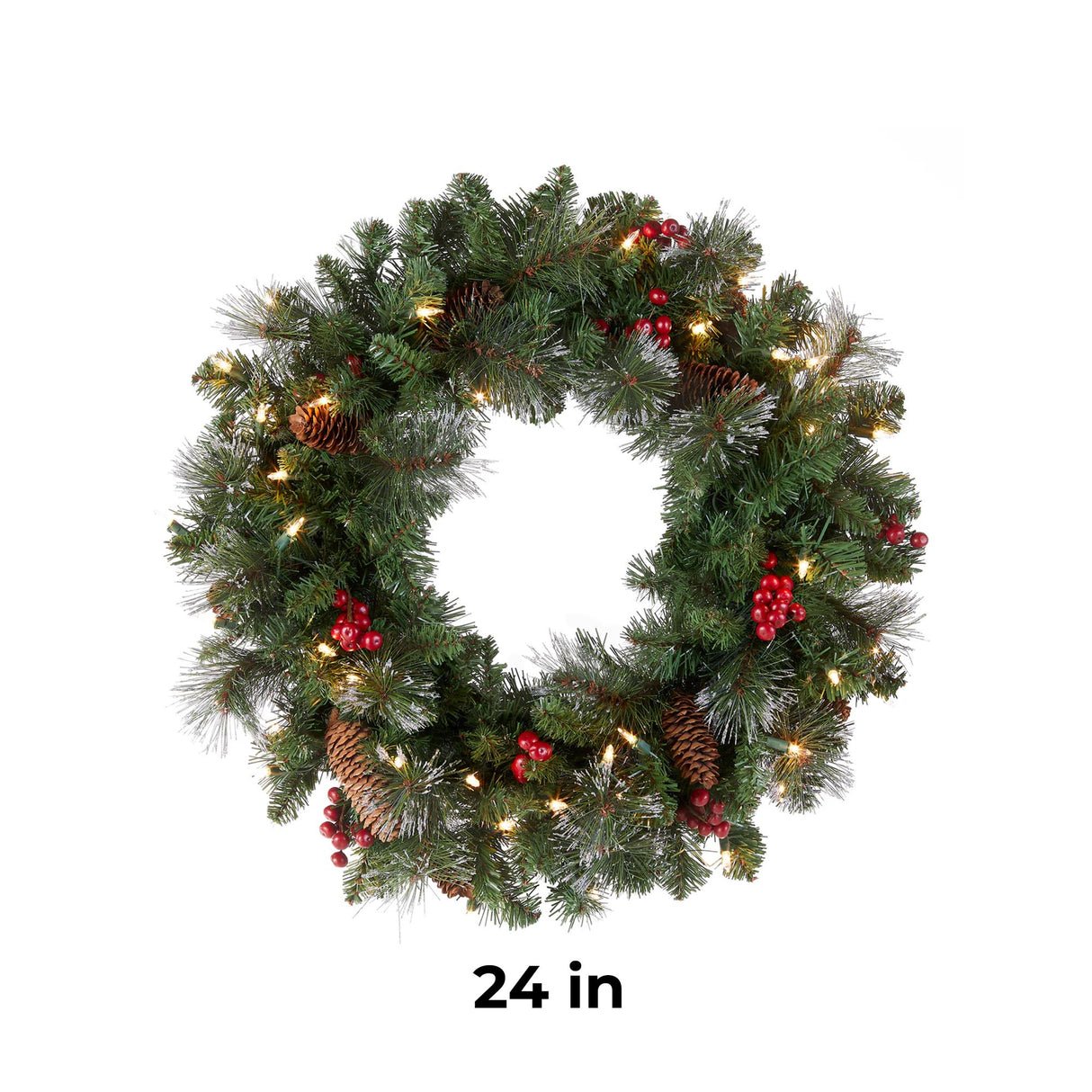 Pre-Lit Crestwood Spruce Wreath with Clear Lights, 24 Inch (Plug-In)