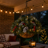 Pre-Lit Frosted Berry Hanging Basket with Warm White LED Lights, 20 Inch