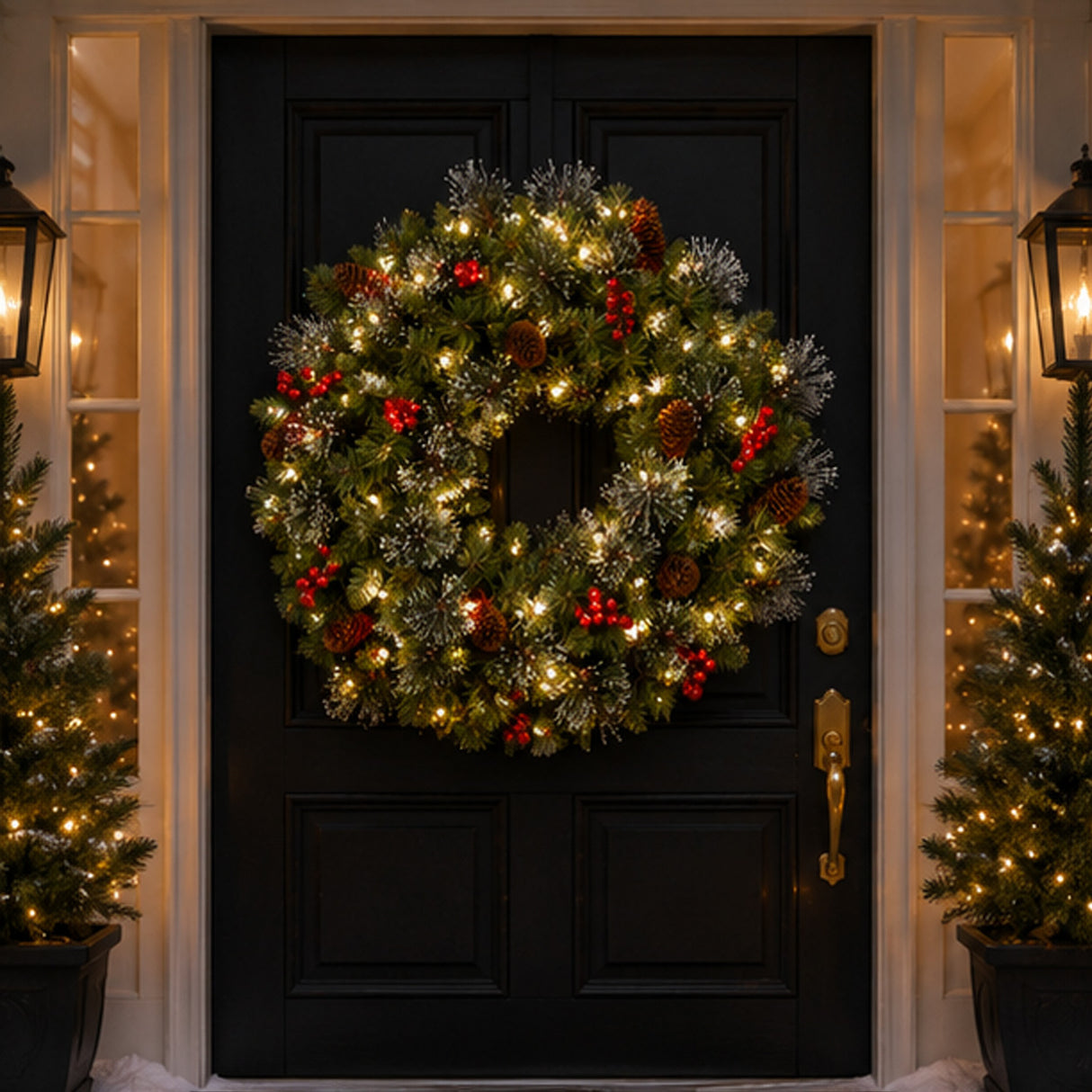 Pre-Lit Crestwood Spruce Wreath with Warm White LED Lights, 24 Inch
