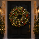 Pre-Lit Crestwood Spruce Wreath with Warm White LED Lights, 24 Inch