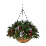 Pre-Lit Frosted Berry Hanging Basket with Warm White LED Lights, 20 Inch
