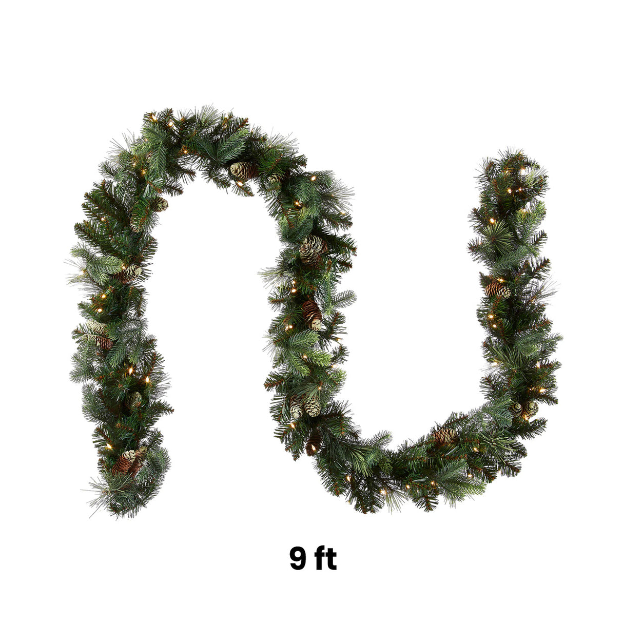 Pre-Lit Carolina Pine Garland with Warm White LED Lights, 9 Foot