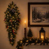 Pre-Lit Frosted Berry Teardrop Swag with Warm White LED Lights, 36 Inch