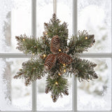 Pre-Lit Glittery Bristle Pine Snowflake Wreath with Warm White LED Lights, 14 Inch