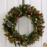 Pre-Lit Frosted Berry Wreath with Clear Lights, 24 Inch (Plug-In)