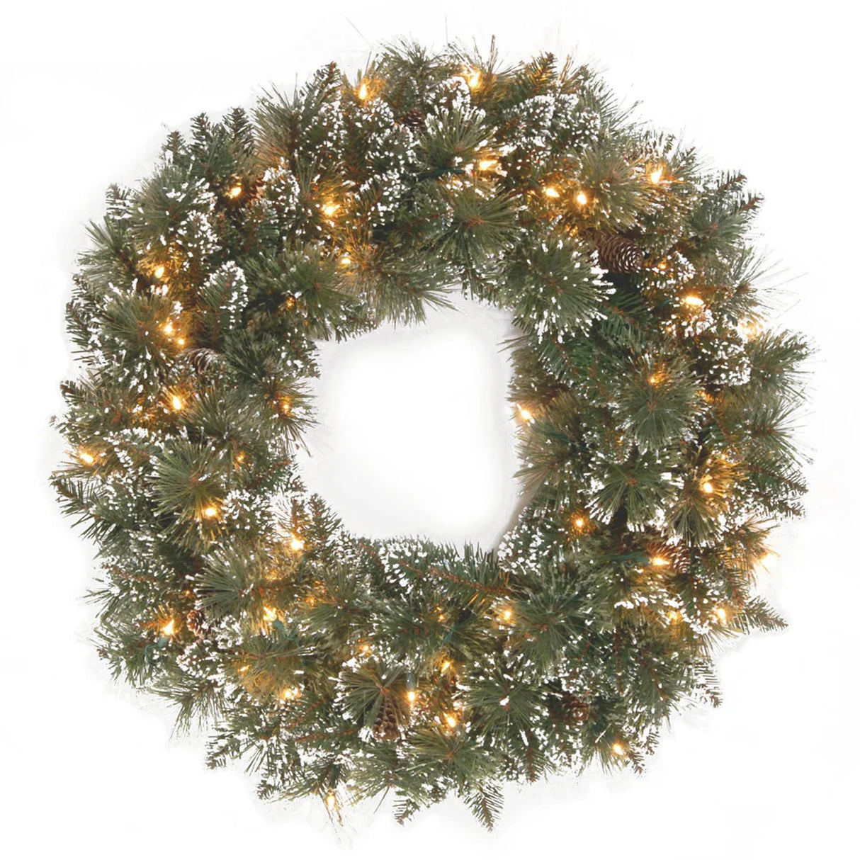 Pre-Lit Glittery Bristle Pine Wreath with Clear Lights, 24 Inch