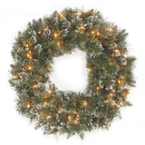 Pre-Lit Glittery Bristle Pine Wreath with Clear Lights, 24 Inch