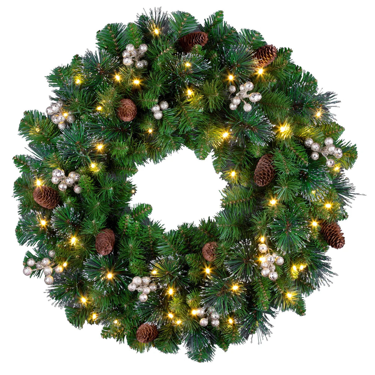 Crestwood Gold Spruce Pre-Lit Christmas Wreath with LED Lights, 24 Inch