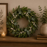 Mixed Leaves Wreath with Snow Glitter Berries, 24 Inch Holiday Decor