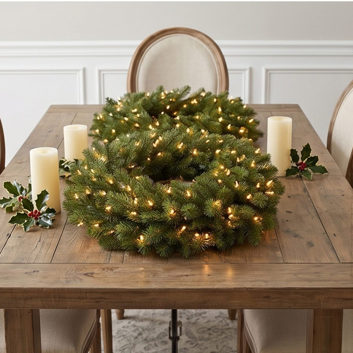 Evergreen Pre-Lit Holiday Assortment Set with Trees, Wreath & Garland, Battery Operated LED