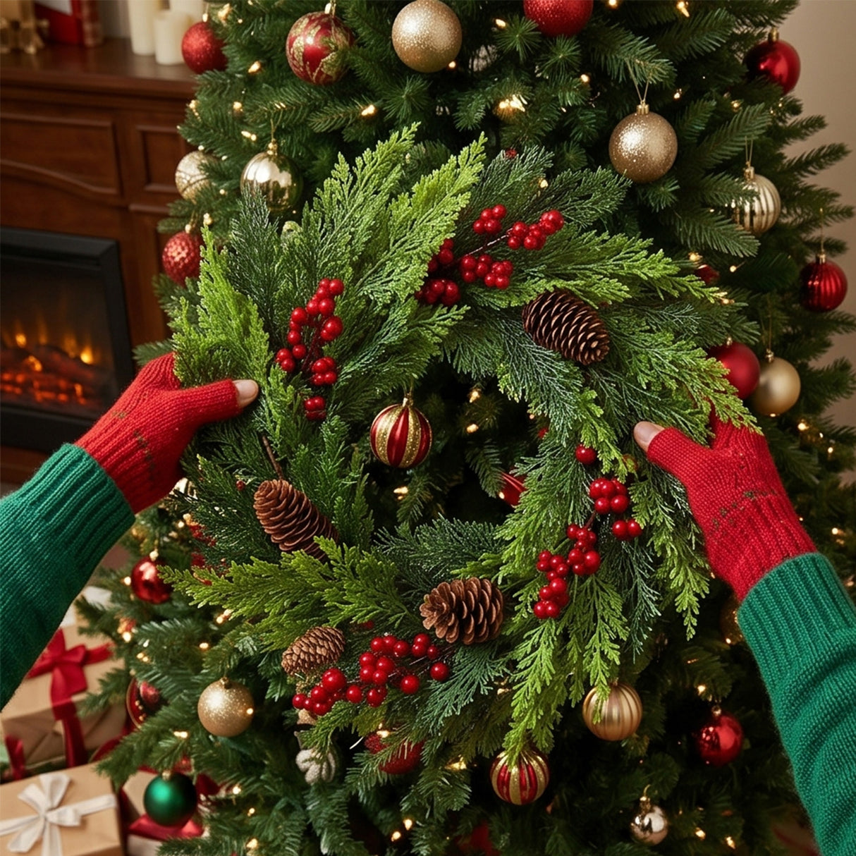 Christmas Joy Garland with Red Berries, 5 Foot Holiday Mantel Decor