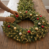 Pre-Lit Downswept Douglas Fir Christmas Wreath with Warm White LED Lights, 48 Inch