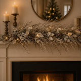 Pre-Lit Alpine Snow Wreath with Pinecones & Warm White LED Lights, 24 Inch