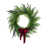 Christmas Cottage Wreath with Red Bow, 24 Inch Holiday Door Decor
