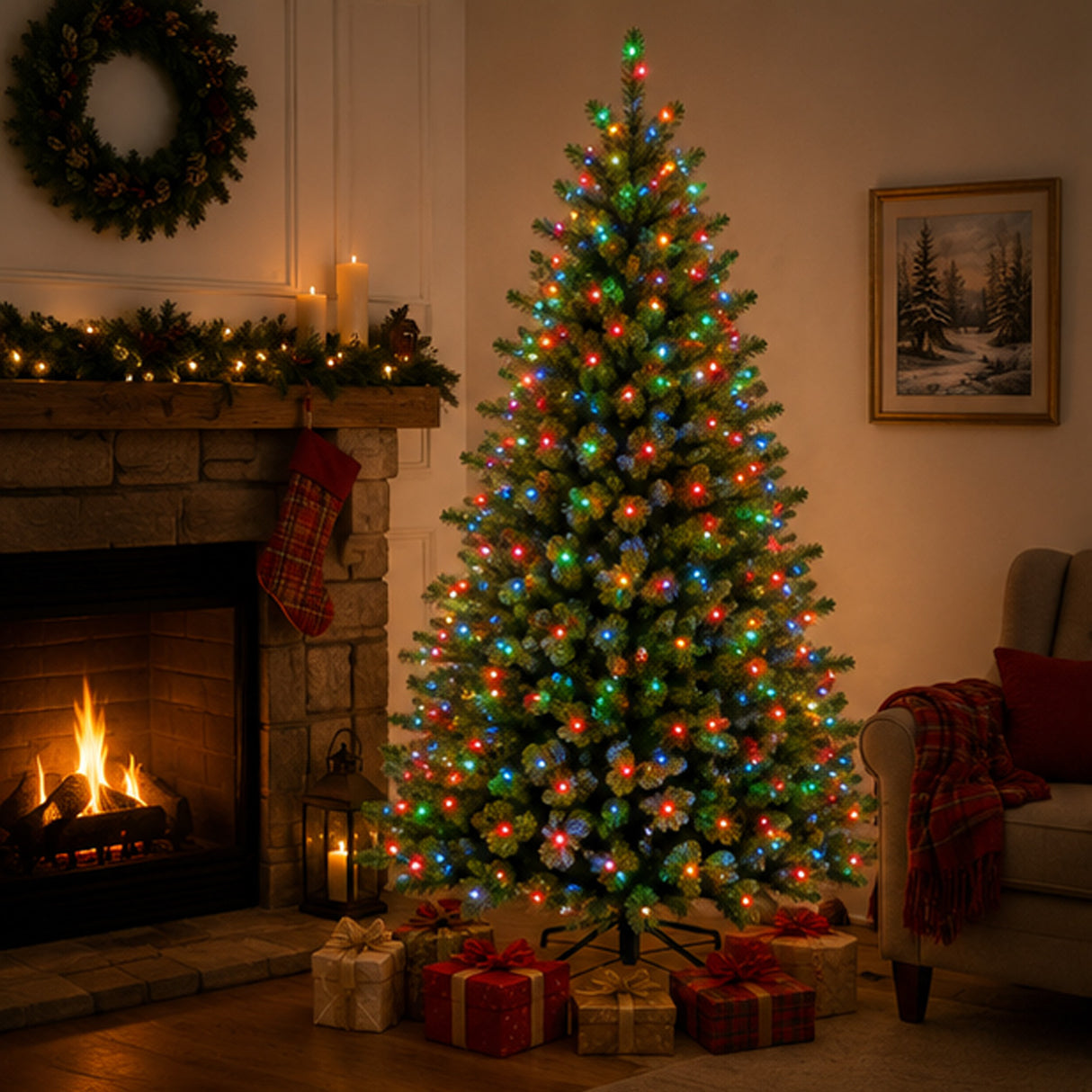 9ft Pre-Lit North Valley Spruce Christmas Tree with Dual Color LED Lights