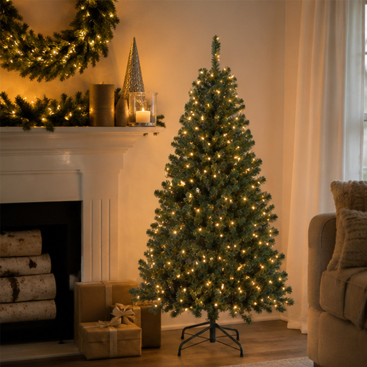 9ft Pre-Lit Acacia Flocked Slim Christmas Tree with Clear Lights