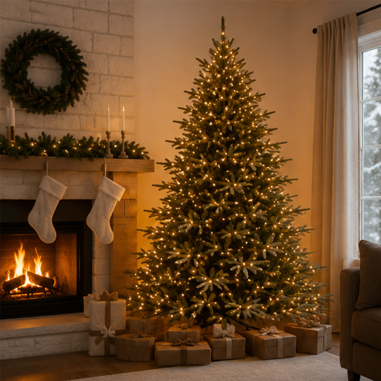 9ft Pre-Lit Fraser Grande Christmas Tree with Dual Color LED Lights