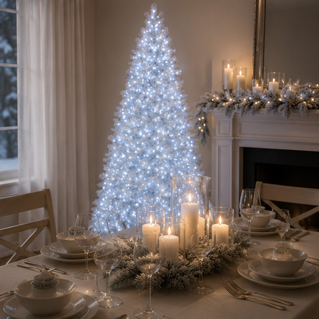 10ft Pre-Lit Crystal Pine Artificial Christmas Tree with RGB LED Lights & Remote Control