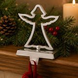 Angel Stocking Holder Silvertone Metal Christmas Mantel Decor