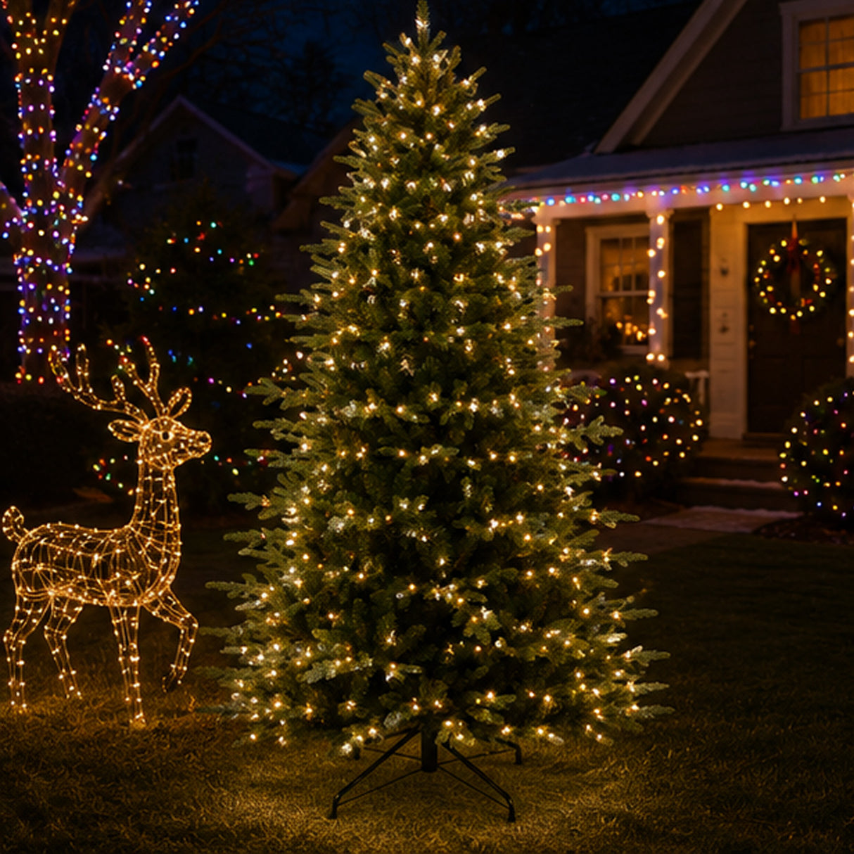 Pre Lit Flocked Aspen Noble Fir Christmas Tree with LED Lights