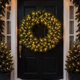 Pre Lit Artificial Fir Christmas Wreath with LED Lights Plug In PVC Tips