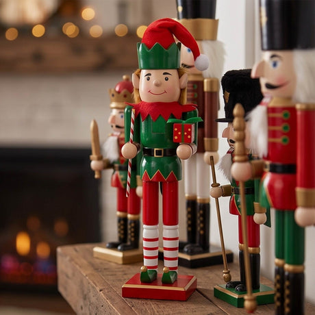 15 Inch Wooden Christmas Elf Nutcracker Holiday Decor Red Green