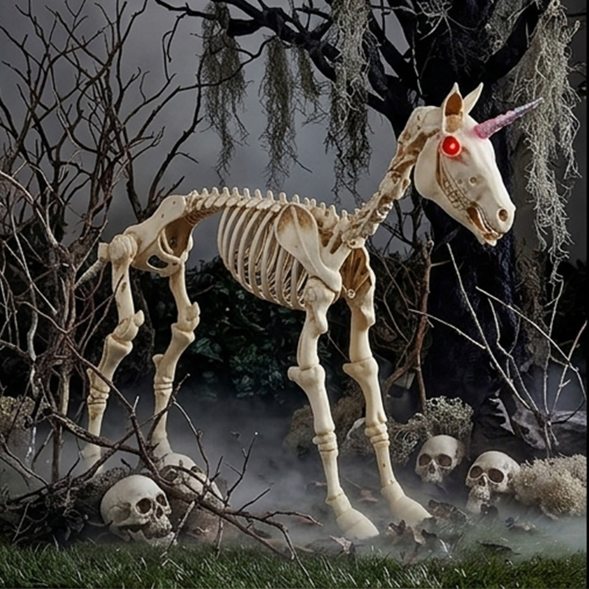 27" Unicorn Skeleton Plastic Halloween Decoration with Glowing Eyes