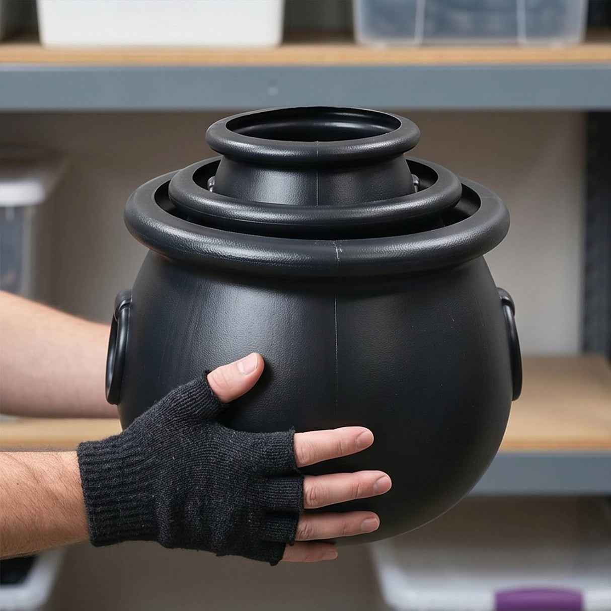 8"–16" Black Cauldrons Plastic Halloween Decorations – 3 Pc Set