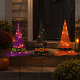 Halloween Orange, Black and Purple Witch's Hat Garden Stakes with LED Lights