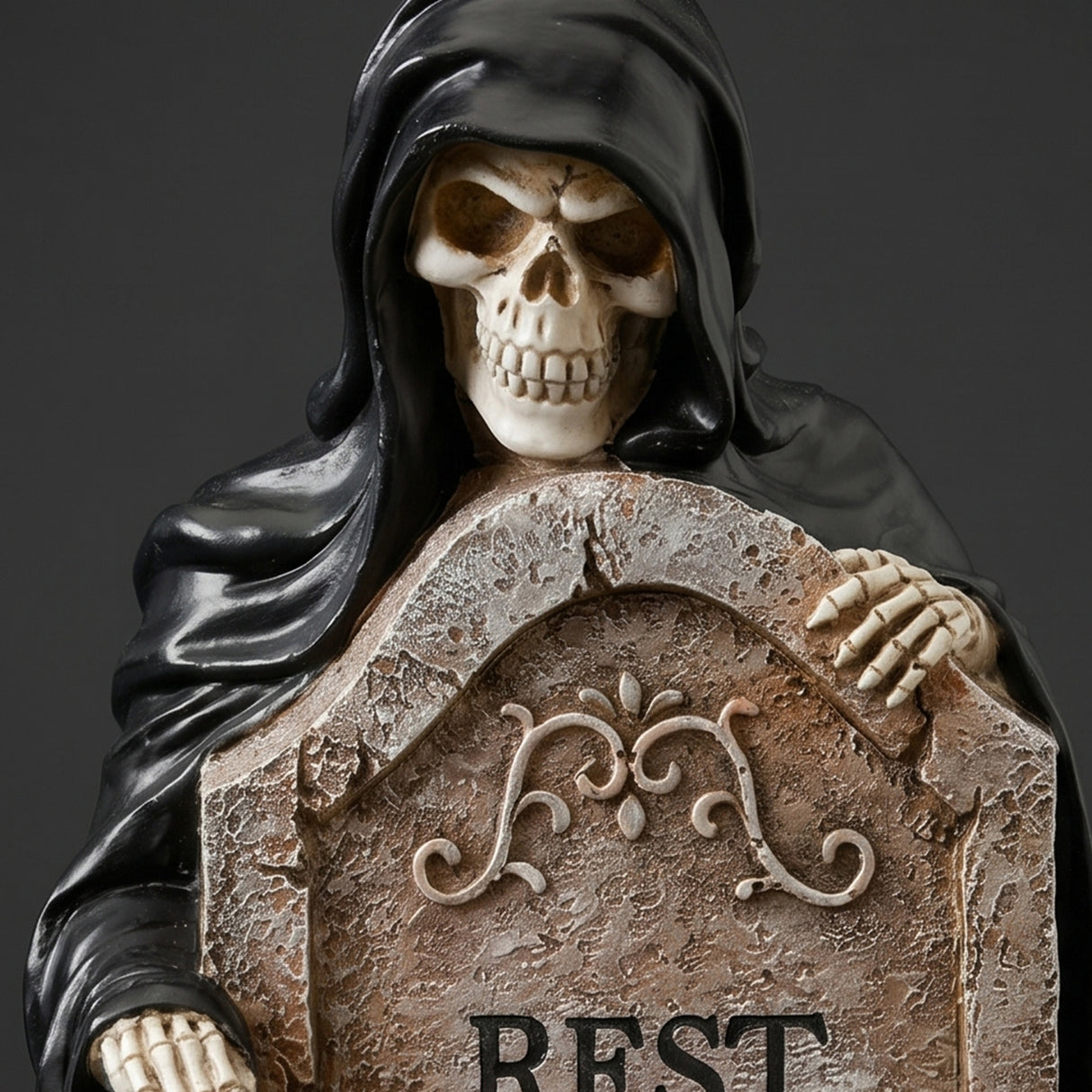 16 in. Halloween Skeleton Grim Reaper Standing with Gravestone Decoration