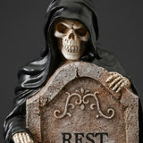 16 in. Halloween Skeleton Grim Reaper Standing with Gravestone Decoration