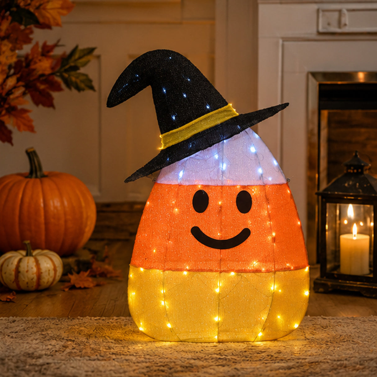 Halloween Pre-Lit Candy Corn Witch Outdoor Decoration with LED Lights (Plug-In)