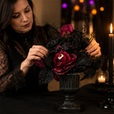 18 in. Halloween Rose Flowers Plant Decoration in a Black Urn