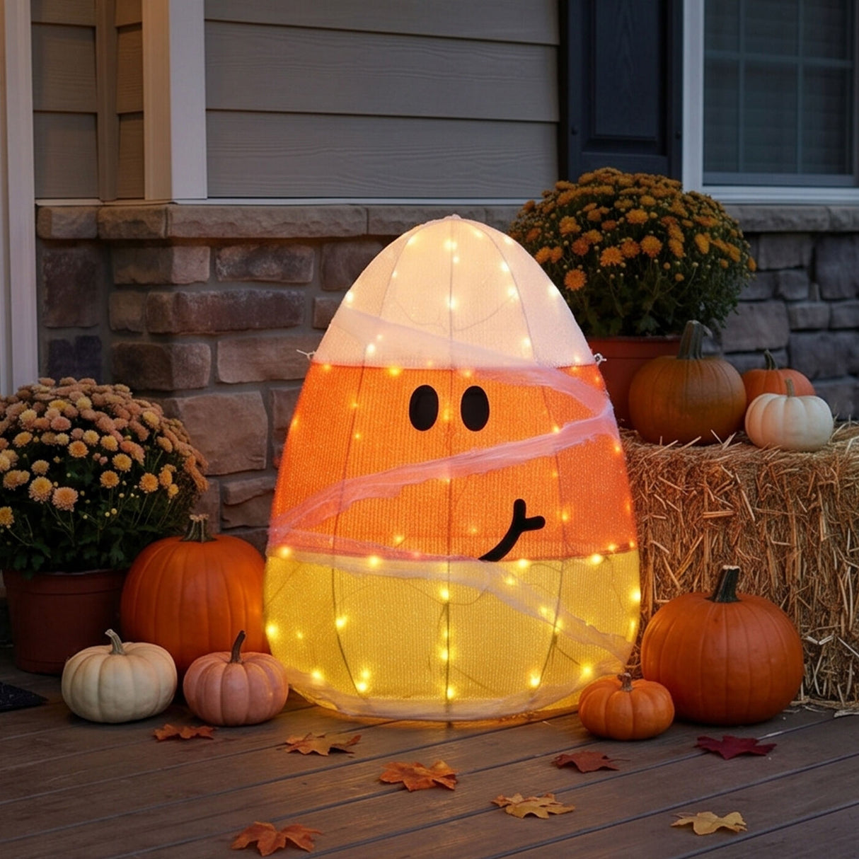 28IN Pre-Lit Candy Corn Mummy Halloween Decoration with LED Lights