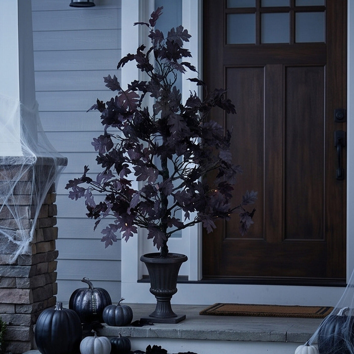 4 ft. Halloween Black Oak Tree in a Black Urn Base