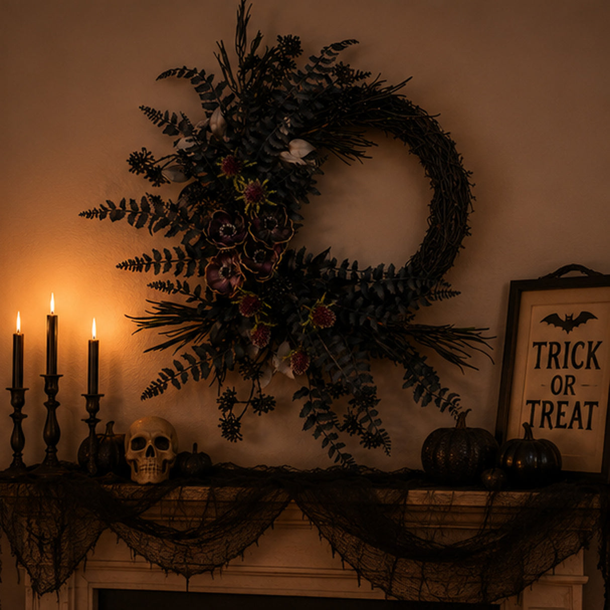 18 in Deep Purple Sakura Fern Half Halloween Wreath Decor