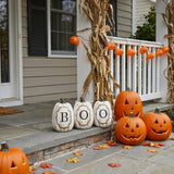 13 in White Pumpkin BOO Sign Halloween Tabletop Decor Set
