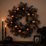 24 in Halloween Spooky Wreath Black Orange Ornaments Decor