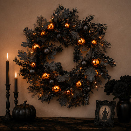 24 in Halloween Spooky Wreath Black Orange Ornaments Decor