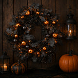 24 in Halloween Spooky Wreath Black Orange Ornaments Decor