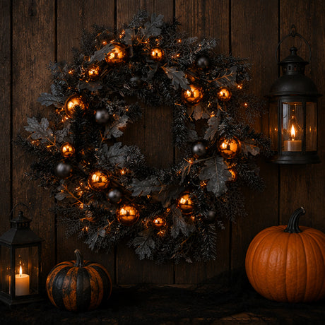 24 in Halloween Spooky Wreath Black Orange Ornaments Decor